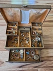 Vtg Jewelry Box With  Costume Rings, Necklaces,  Earings, Watches, Bracelets