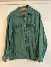 1950s Vintage Green Color Gabardine Shirt With Pearl Buttons Flap Pockets S