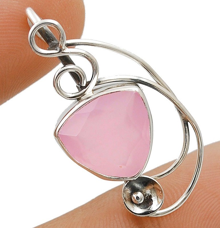 Natural Faceted Rose Quartz 925 Solid Sterling Silver Pendant 1 1/2" Long @15-8