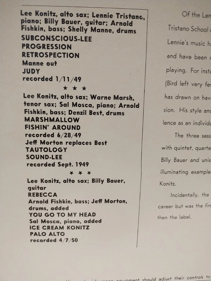 LEE KONITZ Subconscious-Lee SCARCE EXC PRESTIGE LP OJC Reissue BILLY BAUER Jazz - Image 4 of 4