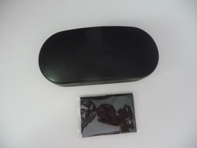 ! NEU ! schwarz Boss Hugo Boss vegan Leder Hartschalen Brillen Etui + Tuch