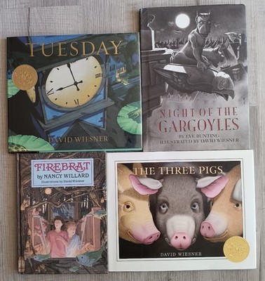 Four books by three-time Caldecott Medalist David Wiesner, one signed