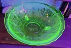 Uranium Green Cherry Fruit Bowl DG Glass 10.5" Cherries Large FRUIT Bowl FOOTED