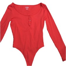 Victoria's Secret Pink Women's Size S Long Sleeve Ribbed Bodysuit Red