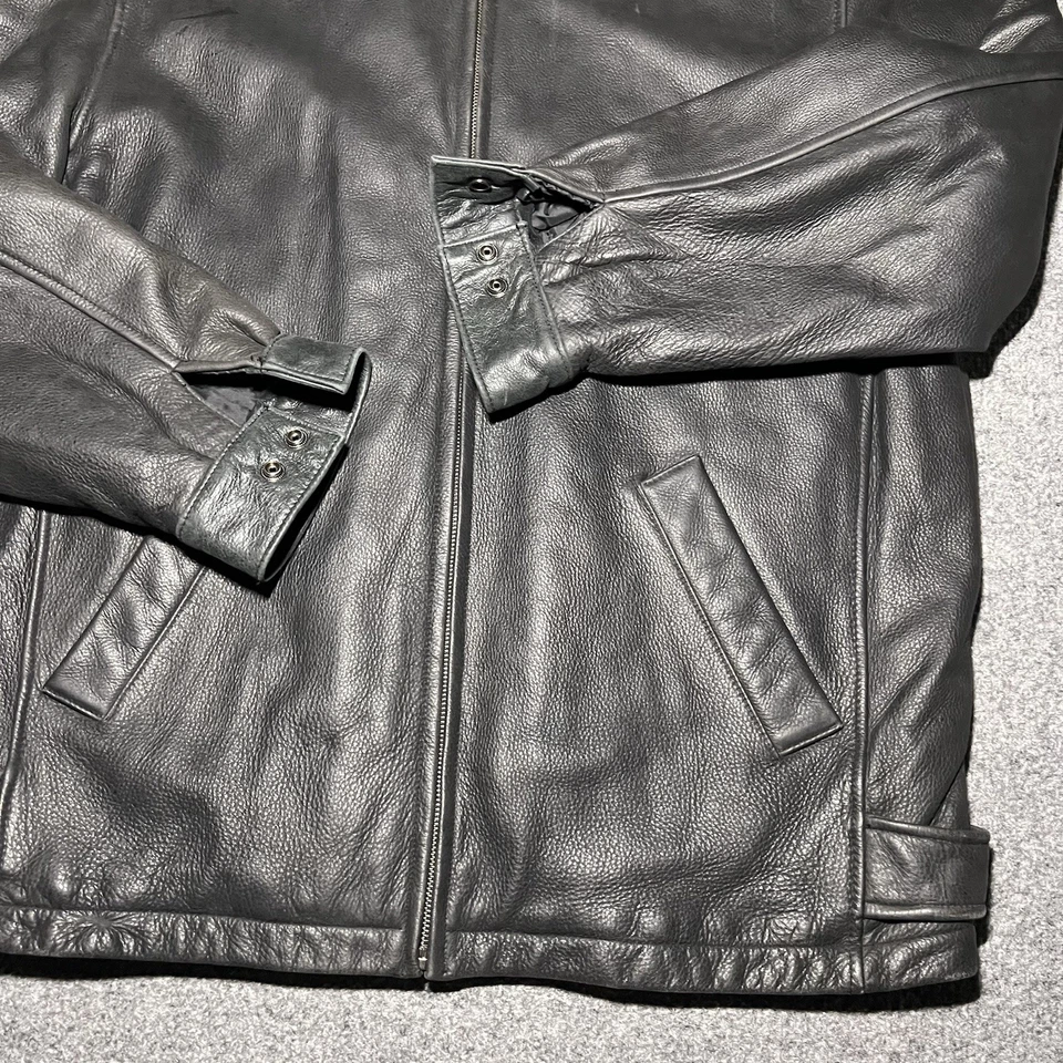 Vintage Adidas Leather Jacket Mens XL ￼Bomber Black Biker Quilt Lined 90s - Image 4 of 4