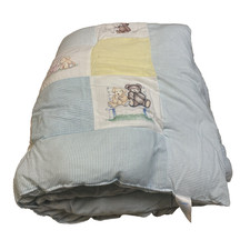 Vtg Carter  s CRIB QUILT blanket teddy bear bunny puppy 33"x42" blue yellow puffy