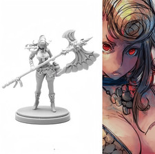 38mm Fantasy Female Warrior Resin Figure Axe Fighter Demon Hunter Diorama Kit