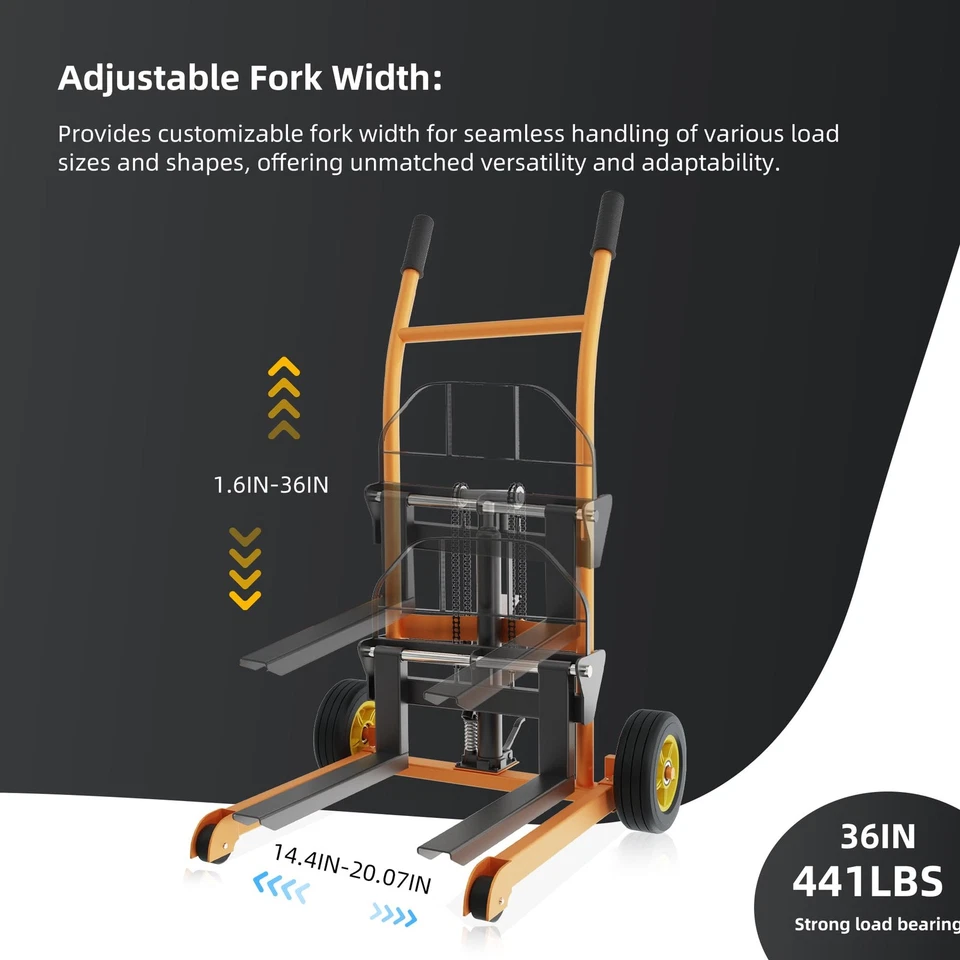 Hydraulic Material Lift Pallet Truck 441 lbs Manual Winch Stacker 36" Max Lif... - Image 3 of 4