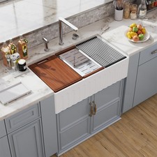 30 White Farmhouse Sink Reversible Workstation, Undermount Farm Kitchen Sink ...