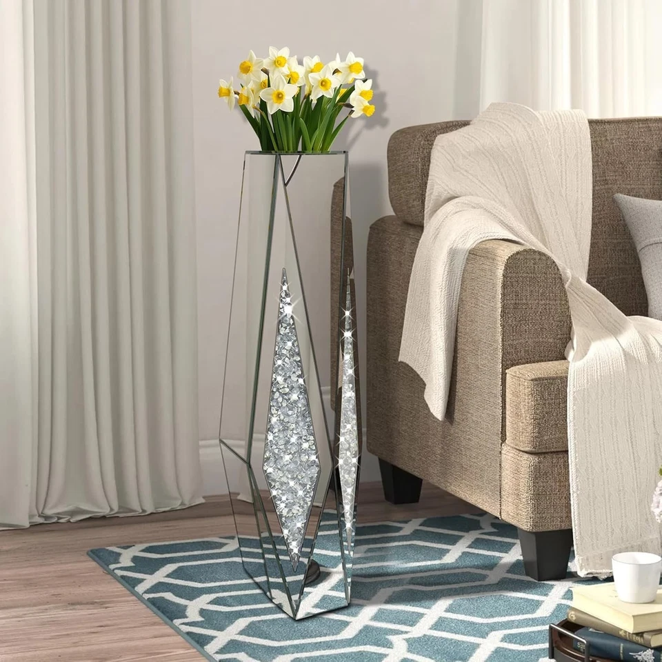 Vaso de chão de diamante esmagado de 25,6 pol. de altura, vasos de vidro espelhados para casa para flores - Imagem 2 de 4