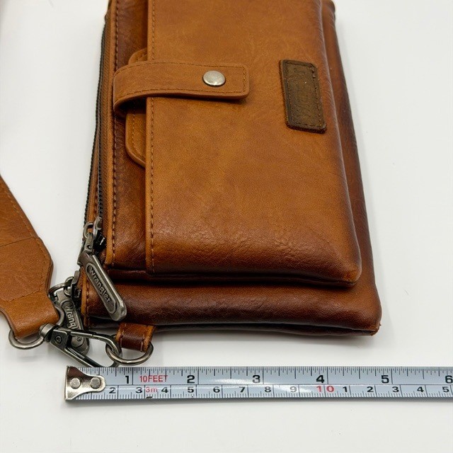 Wrangler Cognac Faux Leather Crossbody Bag logo Guitar Strap Wallet Organizer thumbnail 6