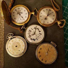 Five Mechanical Pocket Watches Lot for Repairs and Parts