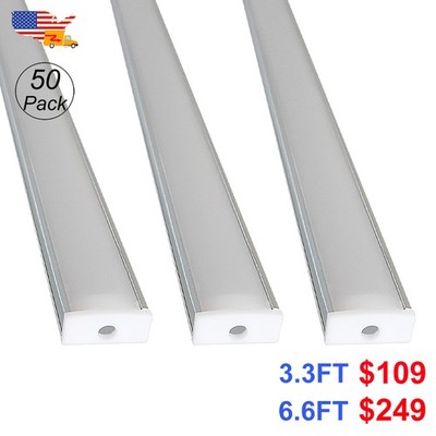 50 Pack 3.3FT 6.6FT U Shape Led Aluminum Channel 1M 2M Frosted Cover Plus-Size