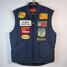 Red Kap Vest Mens Navy Quilted Insulated M-RG Zip Front Fishing Patches USA