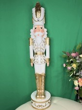 Raz 48" Large White and Gold Traditional Nutcracker Christmas Figure