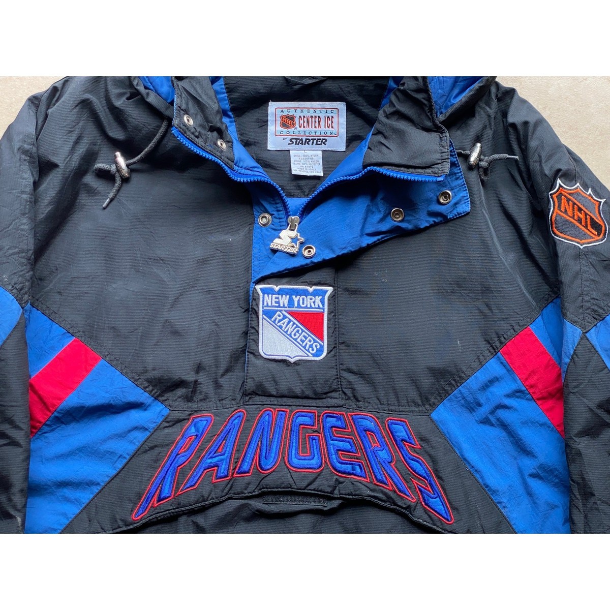New York Rangers 90s STARTER puffer 1/2 Pullover jacket L black