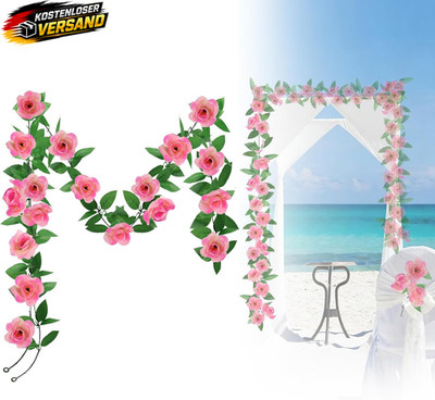 Künstliche Blumengirlande Set 2x2,2 m mit Rosen und Blättern für Hochzeit, Party