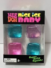 New Nee Doh Nice Ice Baby 4 Pack Mini Cube Purple Super Solid Squish Blue Pink