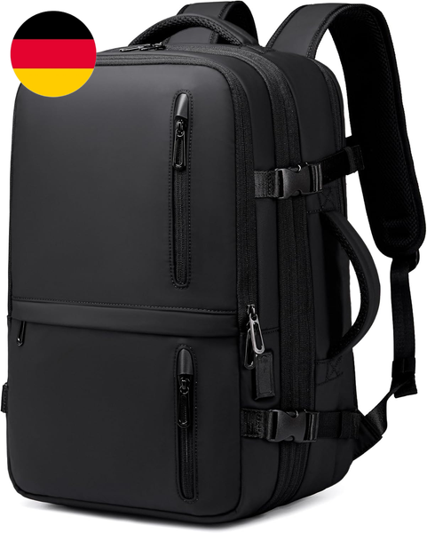 HandgepäCk Rucksack, Herren Damen Schwarz Erweiterbar Wasserdichter Reiserucksac-image