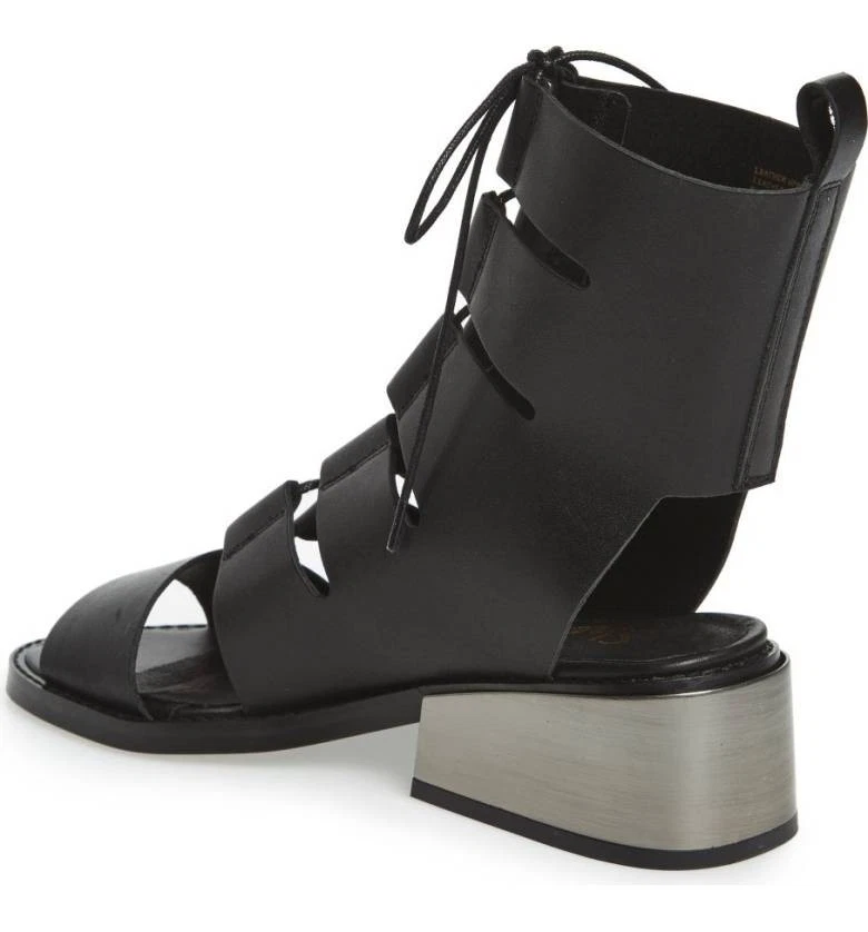 Shellys London Crozet Black Leather Tall Lace-Up Sandal Cut-out Chik Booties - Image 3 of 4