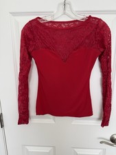 Dance America T-shirt Top with lace sleeves, S