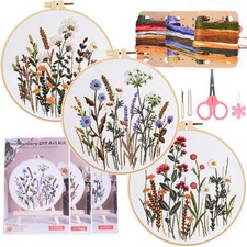 3 Sets Embroidery Practice Kits, Flower Pattern Embroidery Kit for Beginners ...