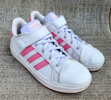 ADIDAS SNEAKERS, Grand Court 2.0 White /Pink Stripes Hook Loop, Lace Girl's 2