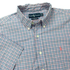 Polo Ralph Lauren Short Sleeve Shirt Mens L Blue Pink Plaid Classic Fit Preppy