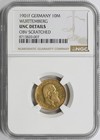 1901-F Germany 10 Mark Gold Württemberg NGC UNC Details Obv Scratched — photo 1
