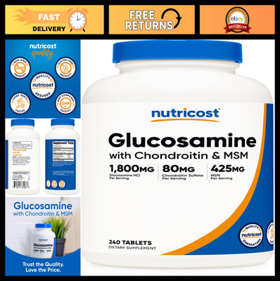 Glucosamine 1800mg with Chondroitin & MSM - 240 Tablets, GMO-Free, Gluten-Free