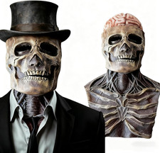Skeleton Halloween Scary Latex Mask with Moving Jaw Realistic Full Head Skull Ma