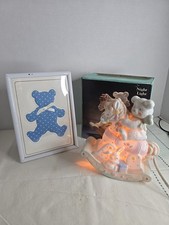 Vintage Nite Light 6.5" Nursery Lamp Rocking Baby Bear Polka Dots W/ Bear Frame