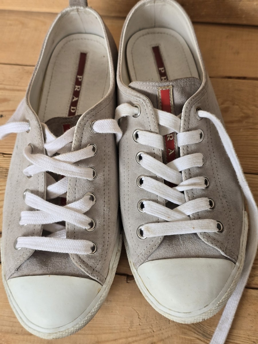 PRADA 3E4739 Womens Gray Suede Low Top Leather Sneakers Size EU