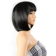 AGPTEK 13 Inches Straight Heat Resistant Short Bob Hair Wigs with Flat Bangs for