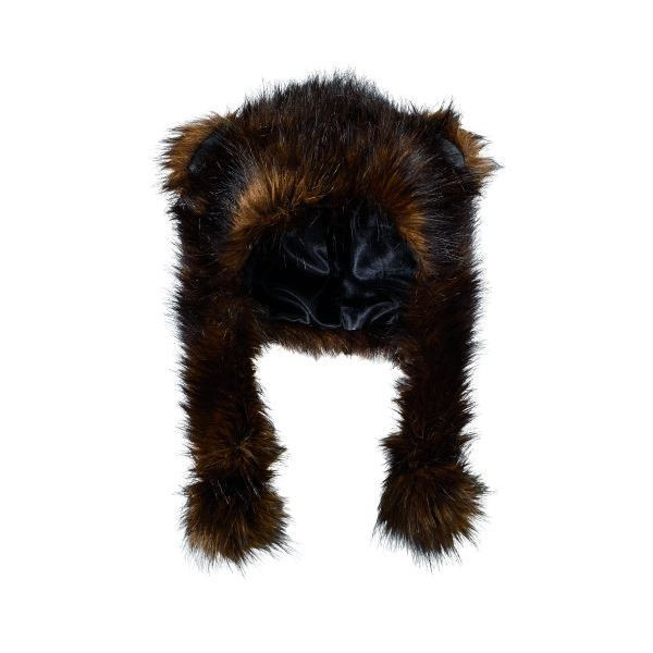 New San Diego Co. Dark Brown BEAR EARS CAP & POM Faux Fur One size