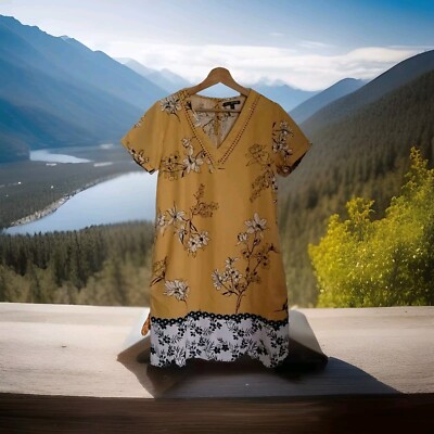NEXT PETITE Womens Short Sleeved Floral Linen Blend Shift Dress Size 10