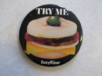 Adt51 Pinback Button Try Me Easy Riser Breakfast Sandwich 