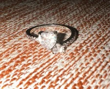 New 925 Silver Ring Double Heart Women Engagement Ring SIZE 7 Pandora