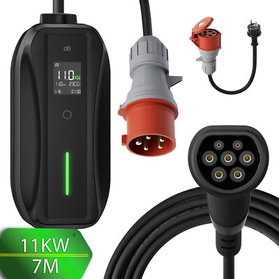 Mobile Wallbox 11kW EV Ladegerät 16A Typ 2 Ladekabel Starkstrom CEE für FIAT 500