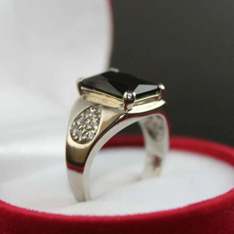 Cushion Shape Black Zircon Handmade Ring in 925 Silver Sterling for Men & Women - Image 4 of 4