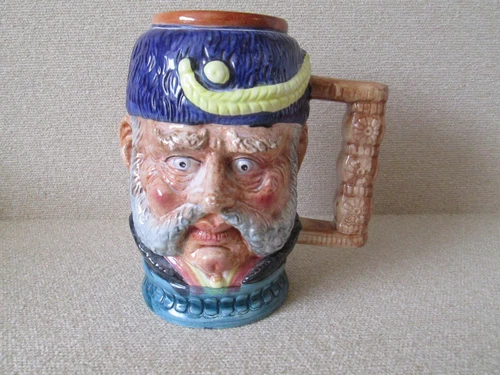 Vintage Ex Large 9" tall Toby Jug Mug Stein Russian Blue Mustache Royal Doulton 