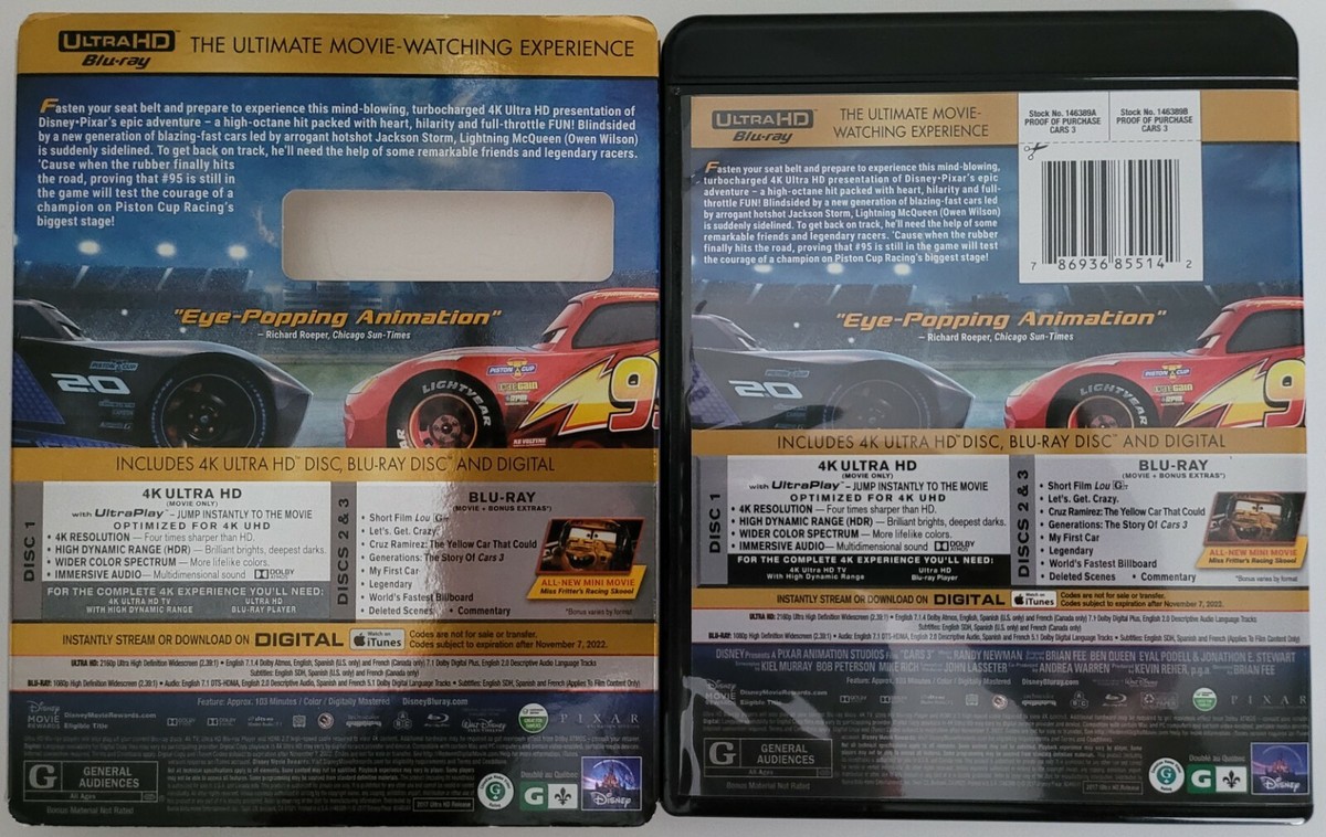 DISNEY PIXAR CARS 3 4K ULTRA HD BLU RAY 3 DISC SET + RARE