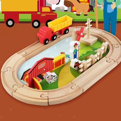 Wooden Railway Track Toy Building Toys Farm Themed for