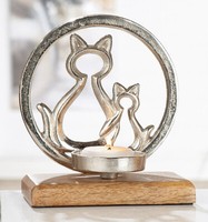 Gilde Alu Ring Mit Katze Teelichthalter Skulptur Mangoholz 48610A
