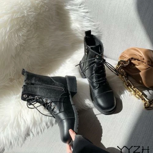 Black ankle top boots with laces