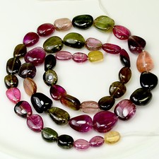 232.2CT Large Multi Color Tourmaline Smooth Nugget Beads 20" Strand