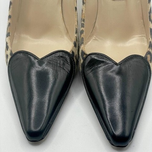 Vanessa Noel Black Leather Heart Leopard Print Pumps Made in Italy EU37/US7 - Picture 6 of 10