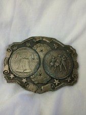 Lewis Bicentennial Brass Belt Buckle. Liberty Bell And Spirit Of 76. Patina.