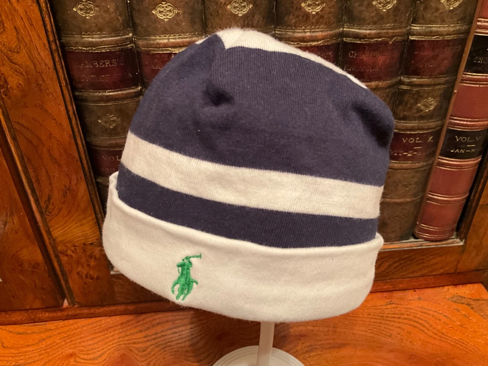 Baby Ralph Lauren Navy Blue & White Stripe Beanie Hat - 3 Months - New - RRP £27