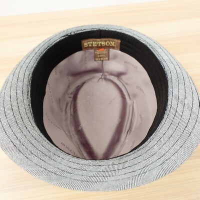 Stetson‎ Western Hat Black Herringbone XL Cotton Trilby Short Brim Fedora Travel Stetson Western Hat Black Herringbone XL Cotton Trilby Short  main image 3